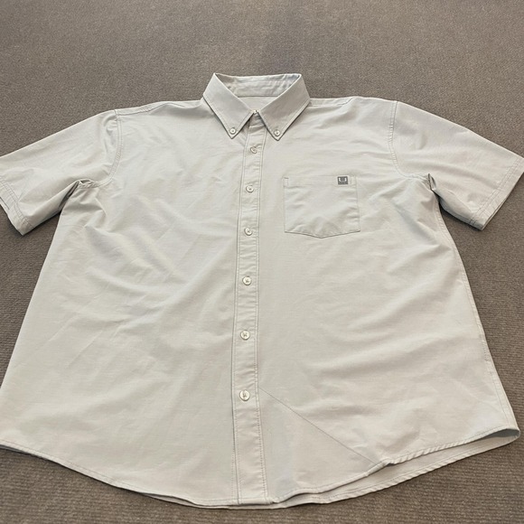 Huk Fishing Shirt Mens Large Gray Button Up Short Sleeve Performance Outdoor - Picture 1 of 9